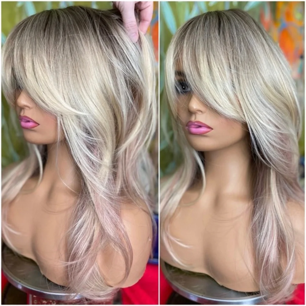 LAST ONE blonde with pink highlights layered wig